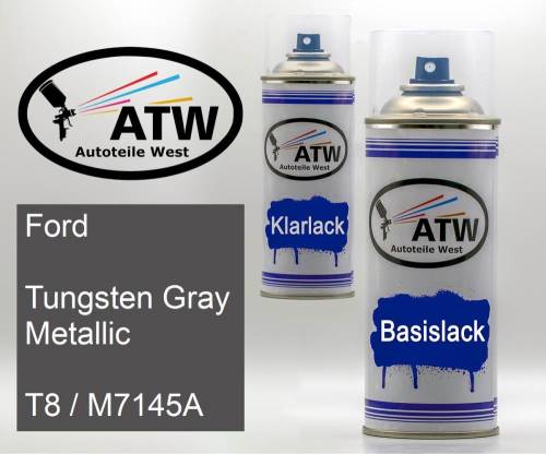 Ford, Tungsten Gray Metallic, T8 / M7145A: 400ml Sprühdose + 400ml Klarlack - Set, von ATW Autoteile West.